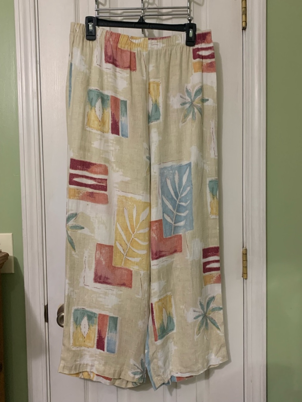 Hot Cotton Linen Botanical Linen Pants Pull On Tropical Women's Medium